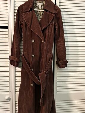 Newport News Brown Corduroy Double-Breasted Trench Coat